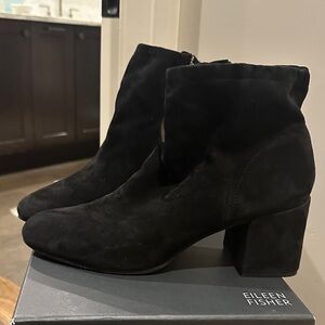Eileen Fisher Black  Suede Ankle Booties with a subtle slouch